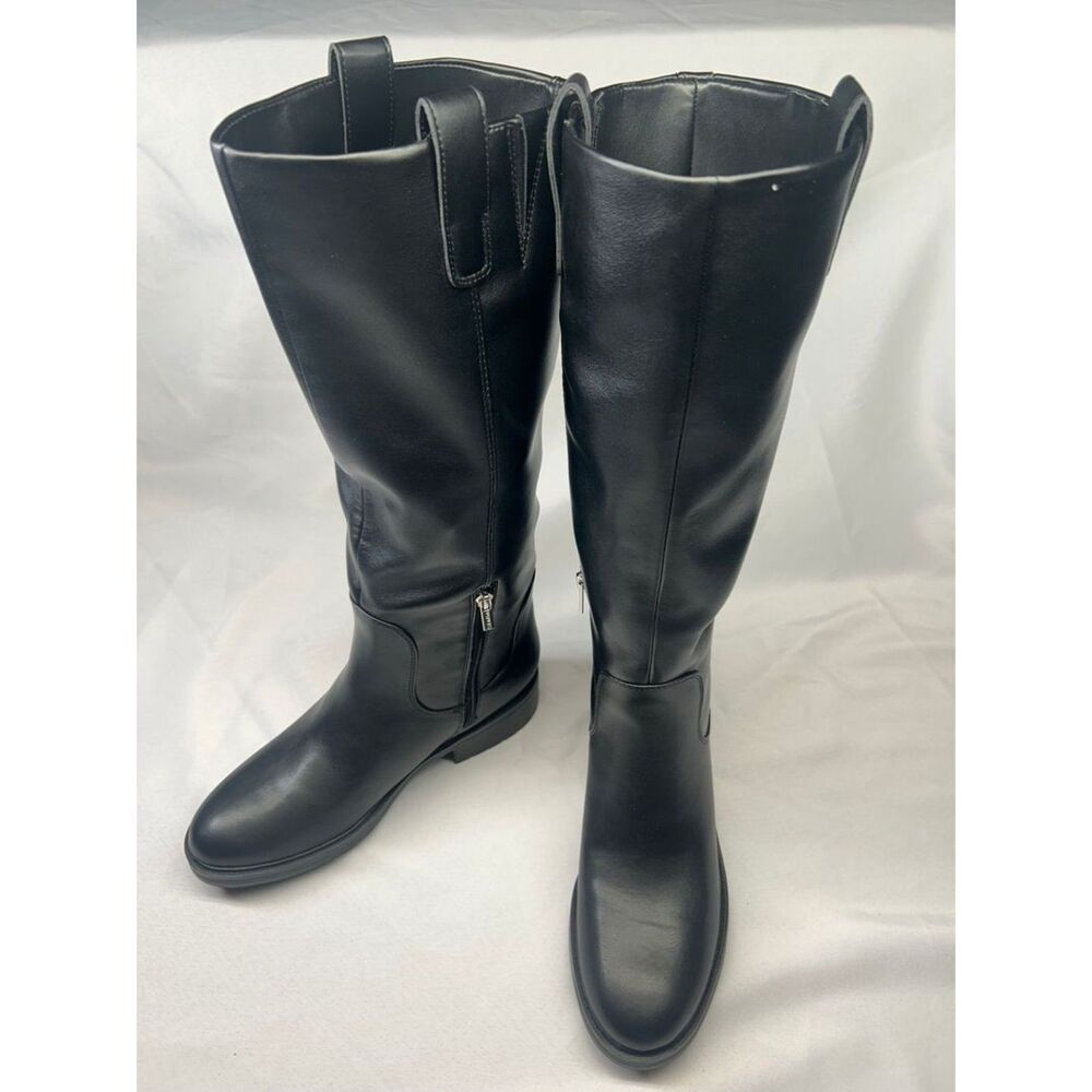 Calvin Klein Pauline Riding Boot Black Equestrian Smooth Leather Ret $199 NWOB